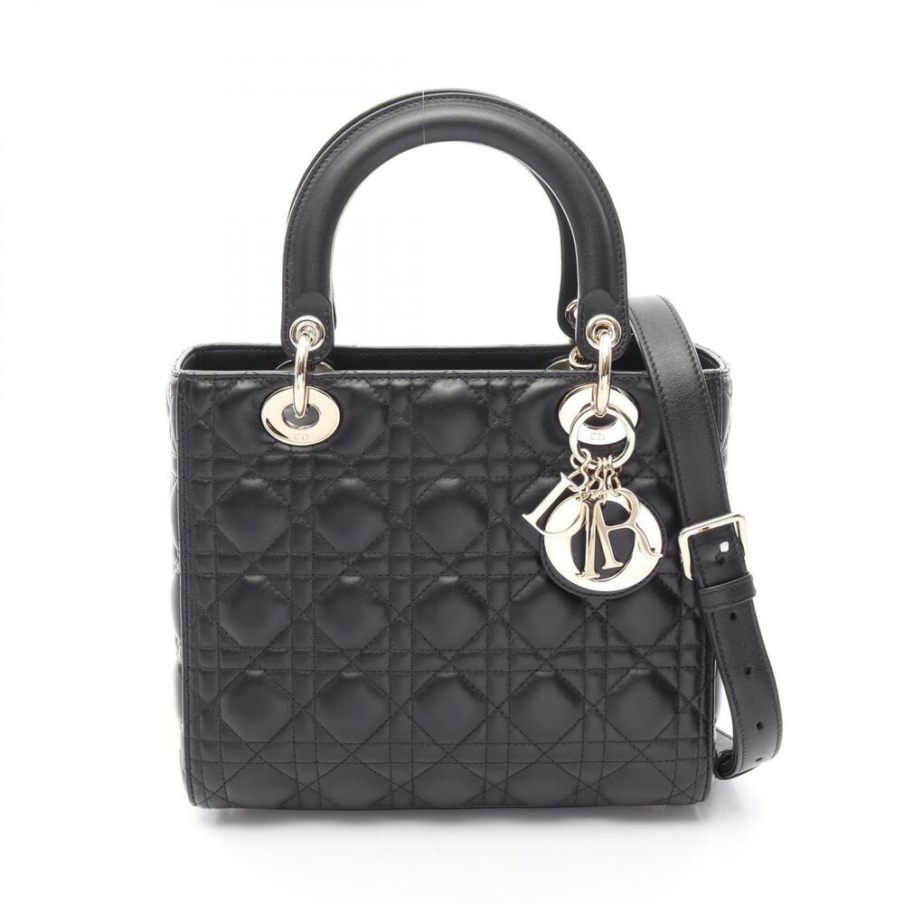 Christian Dior LADY Cannage Handbag Leather Bag Black